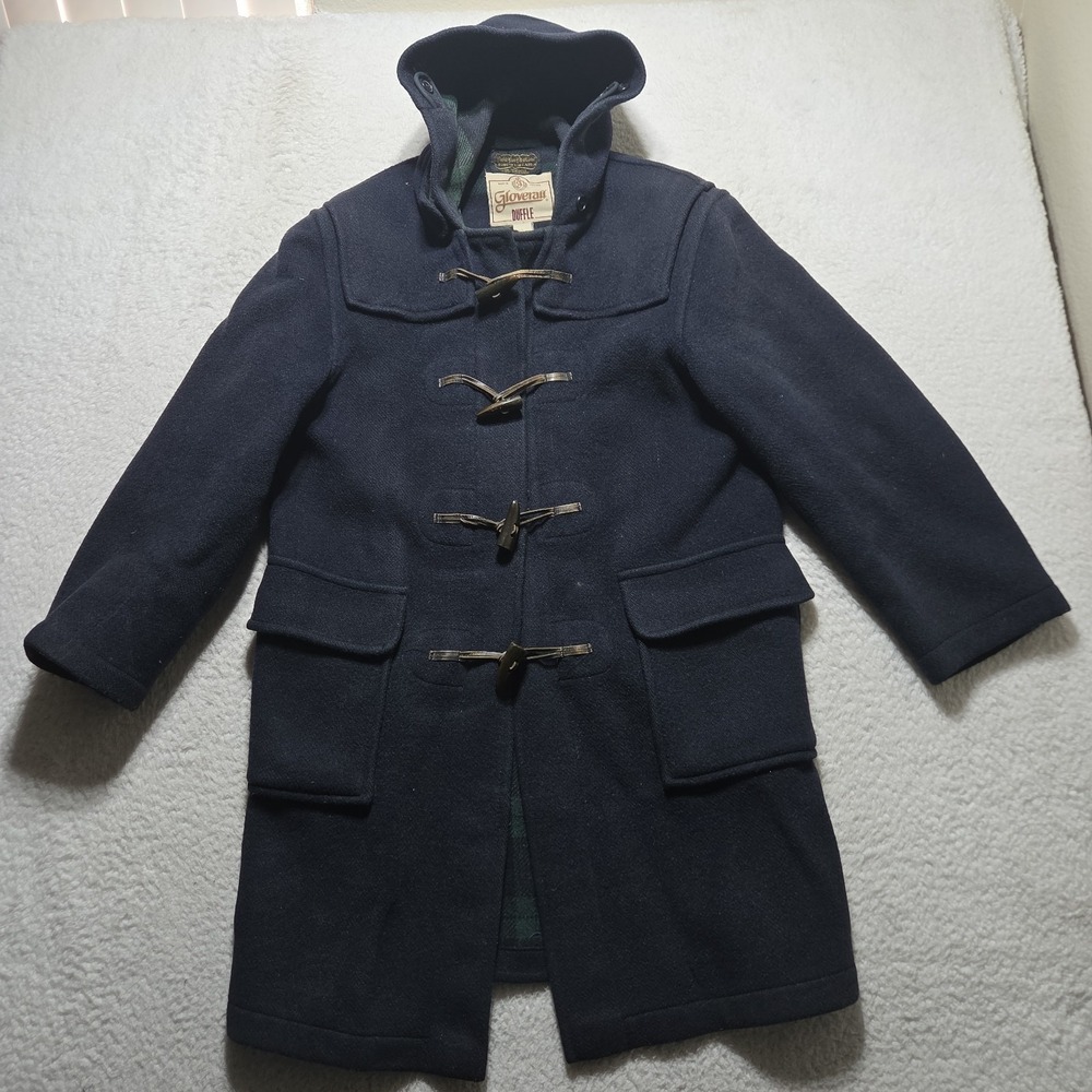 Vintage Gloverall Duffle Coat Mens Medium Made in England Navy Wool Hooded